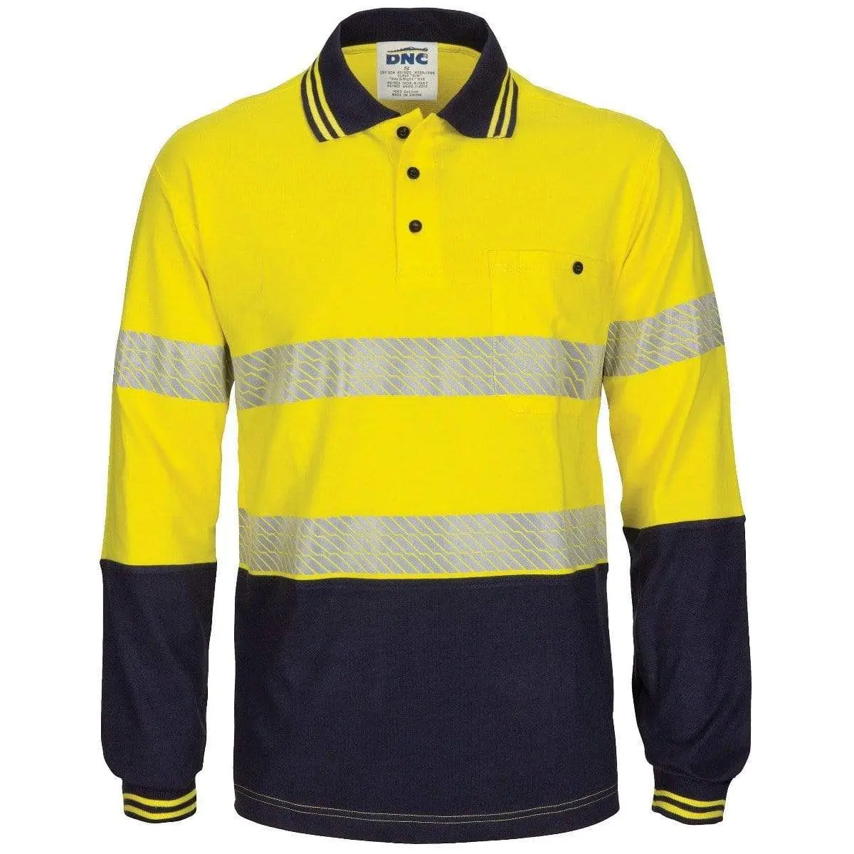 Dnc Workwear Hi-vis Segment Taped Long Sleeve Cotton Jersey Polo - 3516 Metro Workwear.